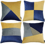 Load image into Gallery viewer, McAlister Textiles Patchwork Velvet Navy, Yellow + Grey Cushion Set Cushions and Covers Cushion Covers 
