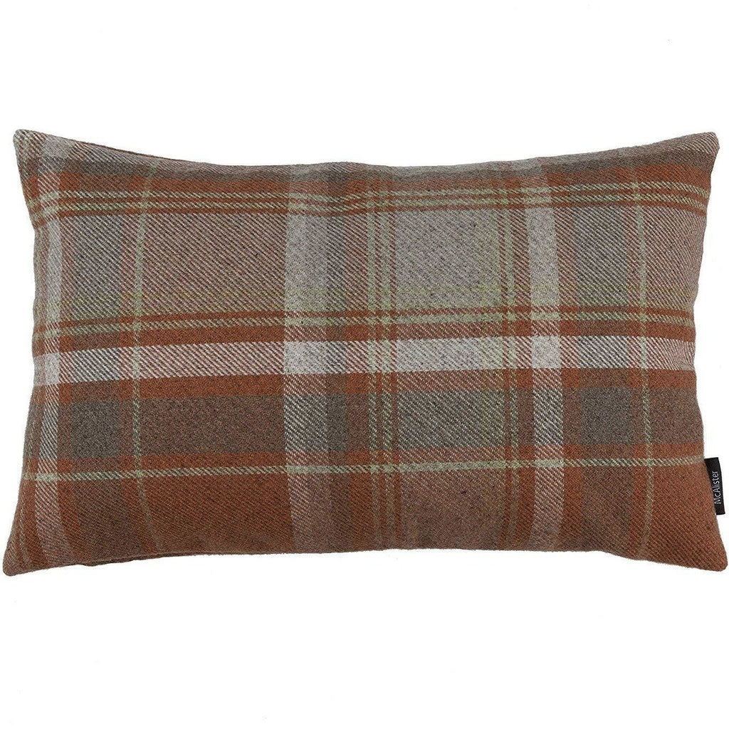 McAlister Textiles Heritage Burnt Orange + Grey Tartan Cushion Cushions and Covers Cover Only 50cm x 30cm 