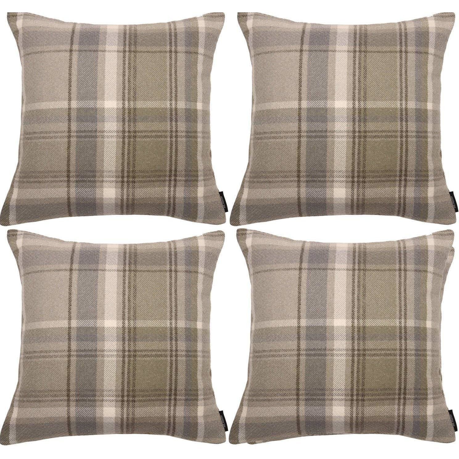 McAlister Textiles Heritage Beige Cream Tartan 43cm x 43cm Cushion Sets Cushions and Covers Cushion Covers Set of 4 