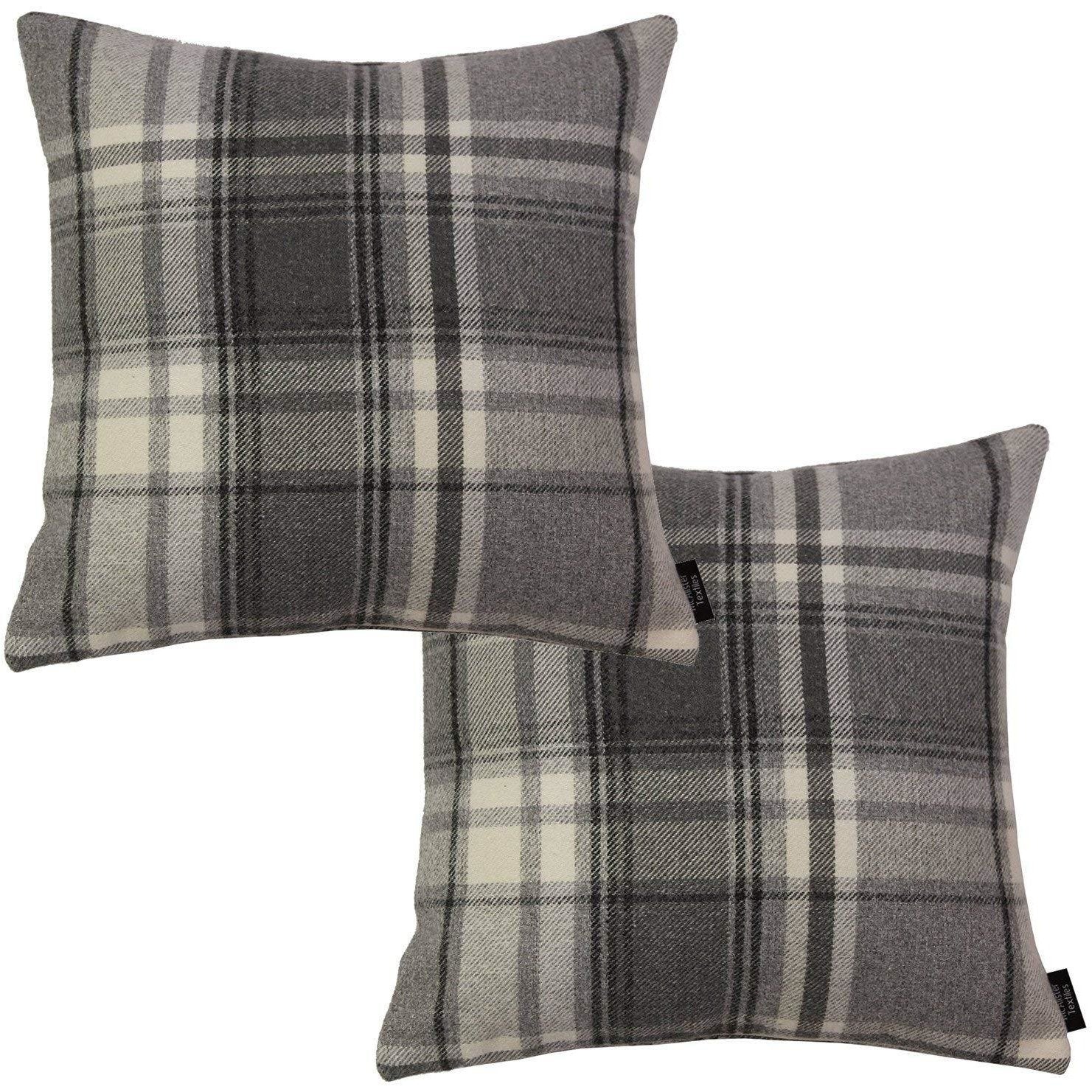 McAlister Textiles Heritage Charcoal Grey Tartan 43cm x 43cm Cushion Sets Cushions and Covers Cushion Covers Set of 2 