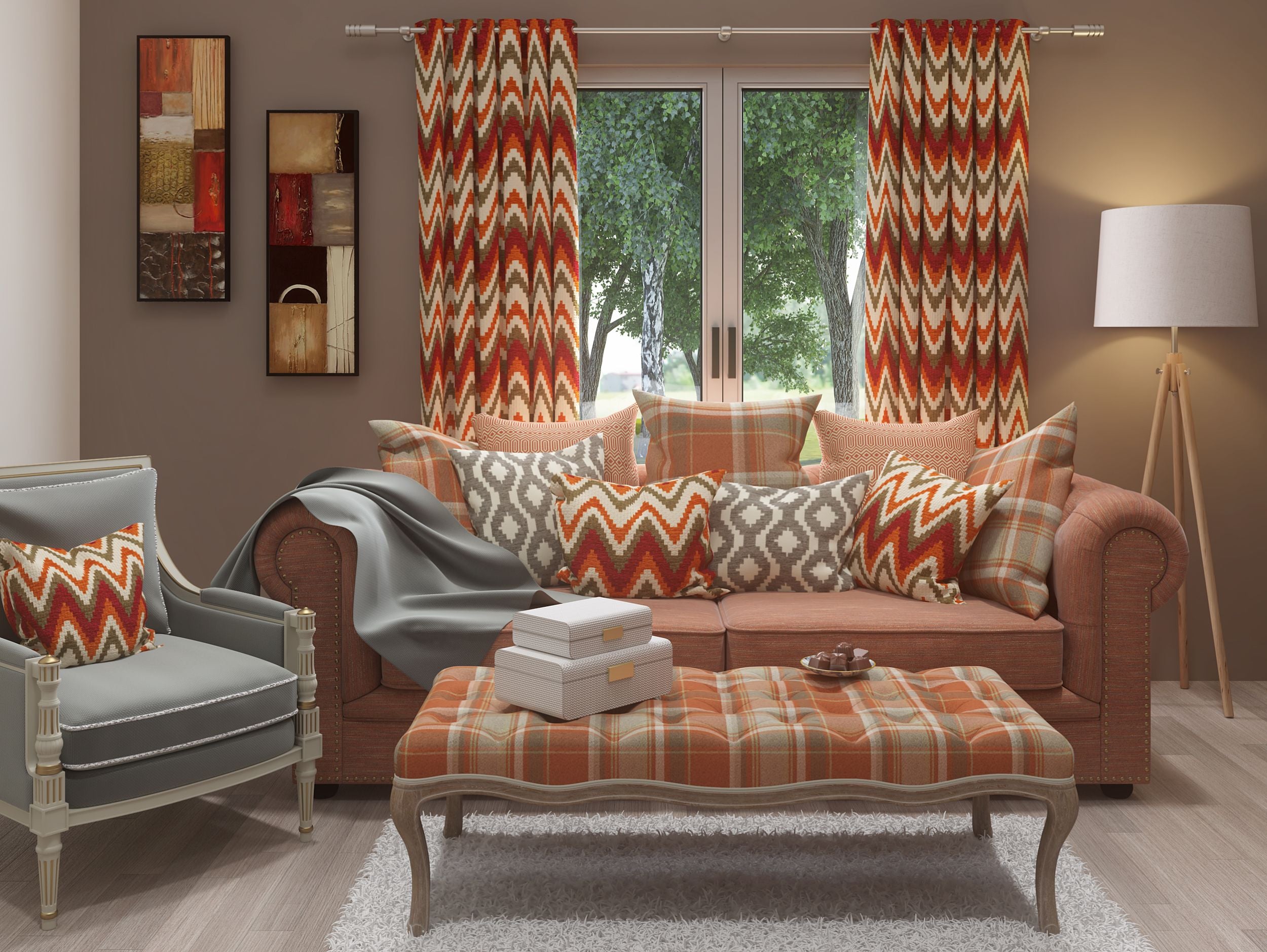Navajo Red + Burnt Orange Striped Curtains