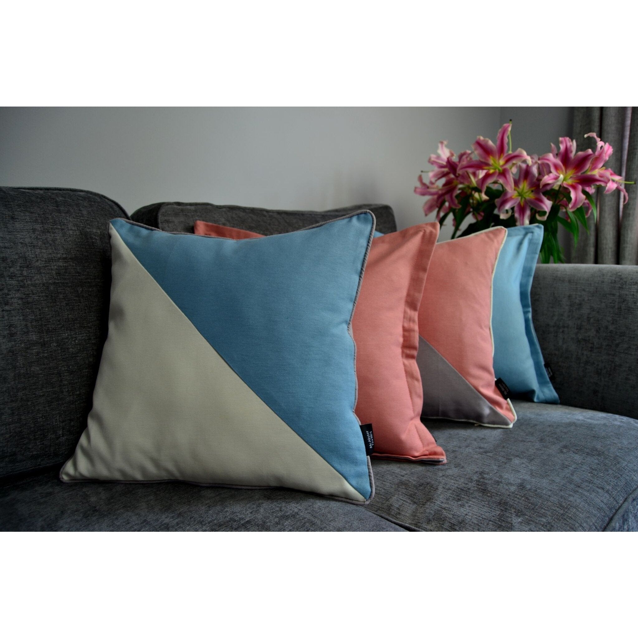McAlister Textiles Panama Patchwork Blue + Natural Cushion Cushions and Covers 