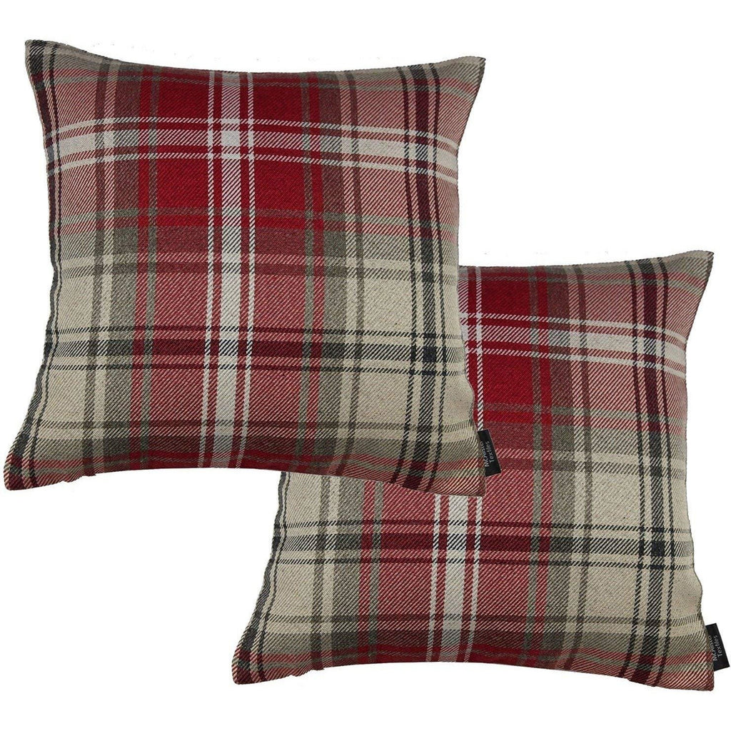 McAlister Textiles Angus Red + White Tartan 43cm 43cm Cushion Sets Cushions and Covers Cushion Covers Set of 2 