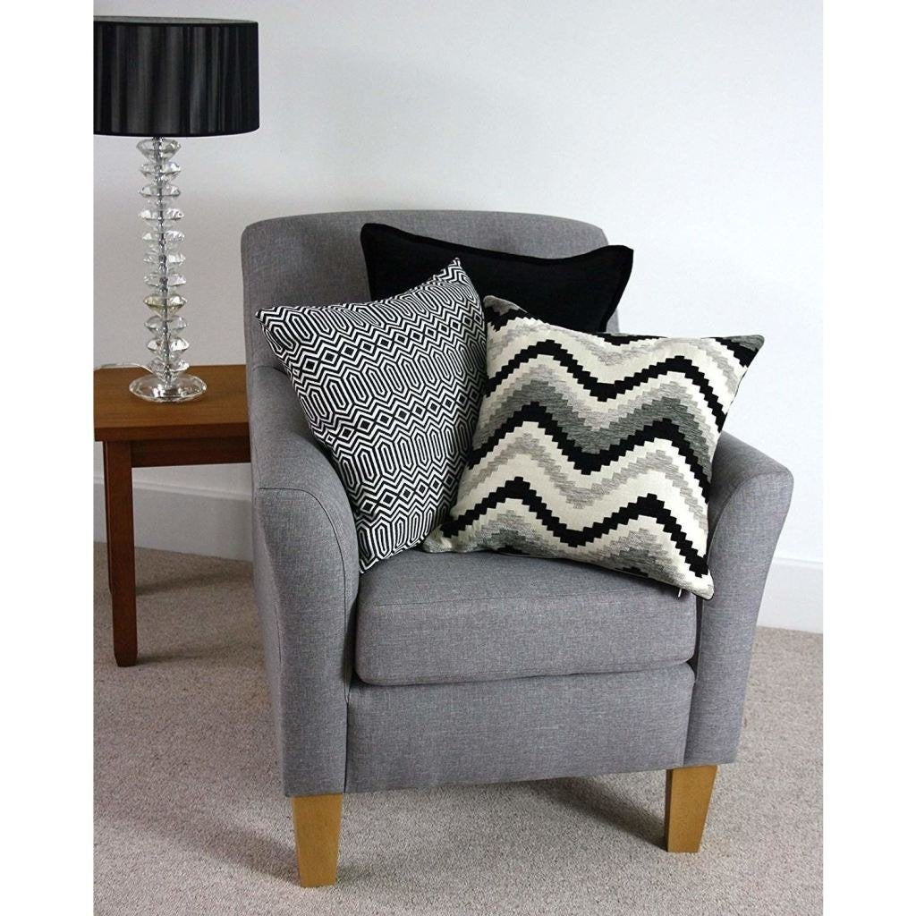 McAlister Textiles Navajo Black + Grey Striped Cushion Cushions and Covers 