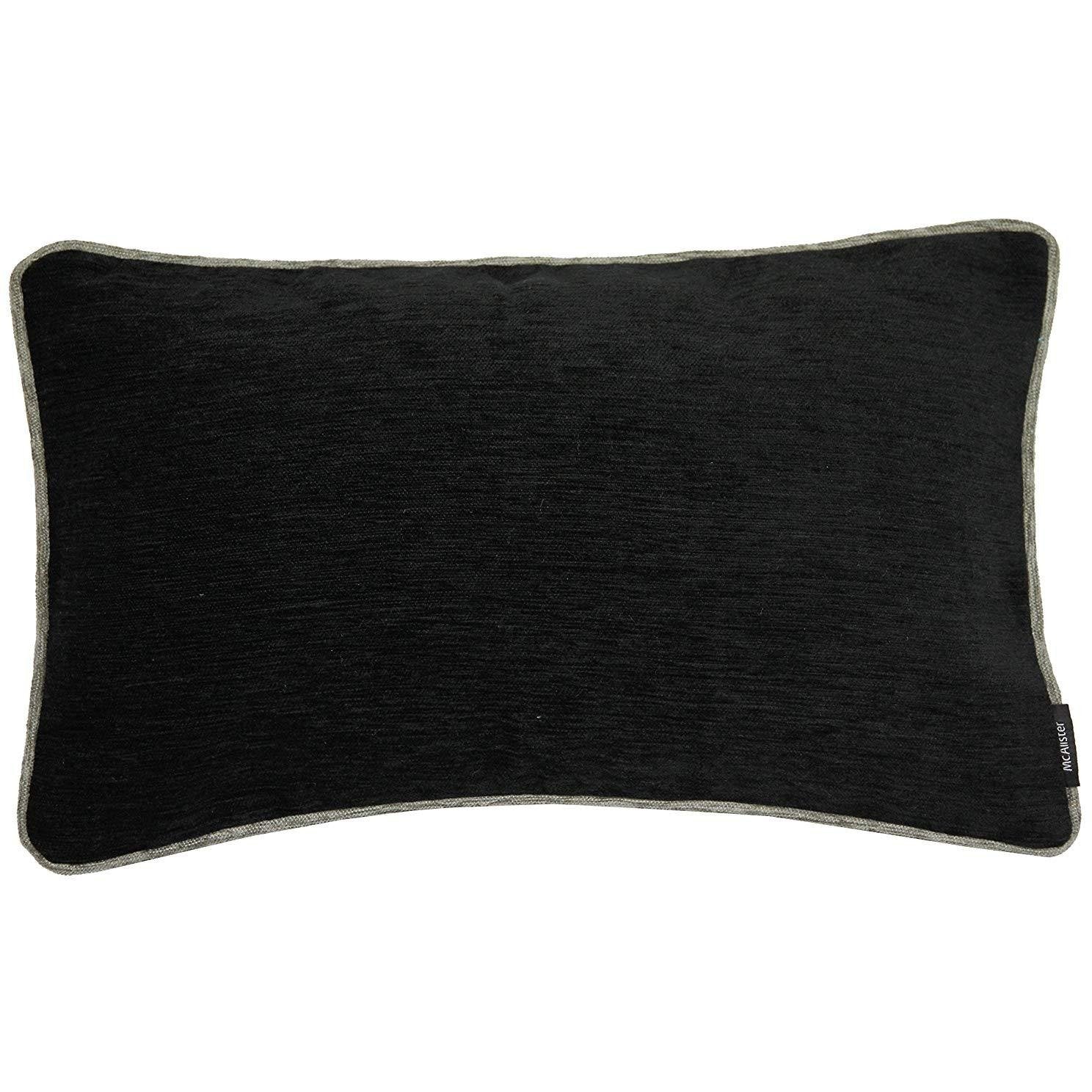 McAlister Textiles Alston Chenille Black + Grey Cushion Cushions and Covers Cover Only 50cm x 30cm 