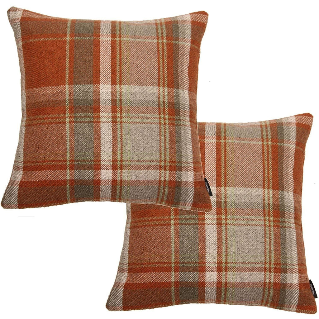 McAlister Textiles Heritage Burnt Orange + Grey Tartan 43cm x 43cm Cushion Sets Cushions and Covers Cushion Covers Set of 2 