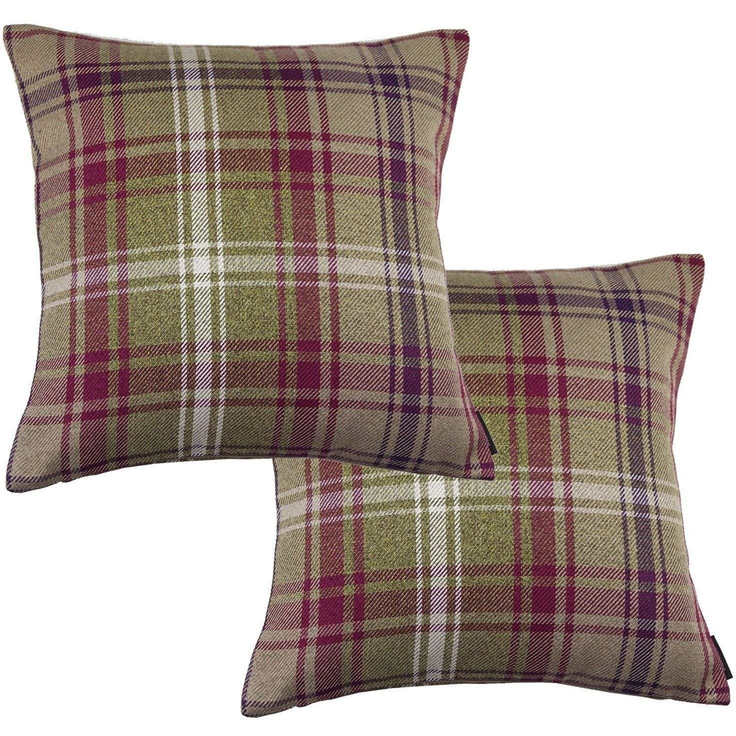 McAlister Textiles Angus Purple + Green Tartan 43cm x 43cm Cushion Sets Cushions and Covers Cushion Covers Set of 2 