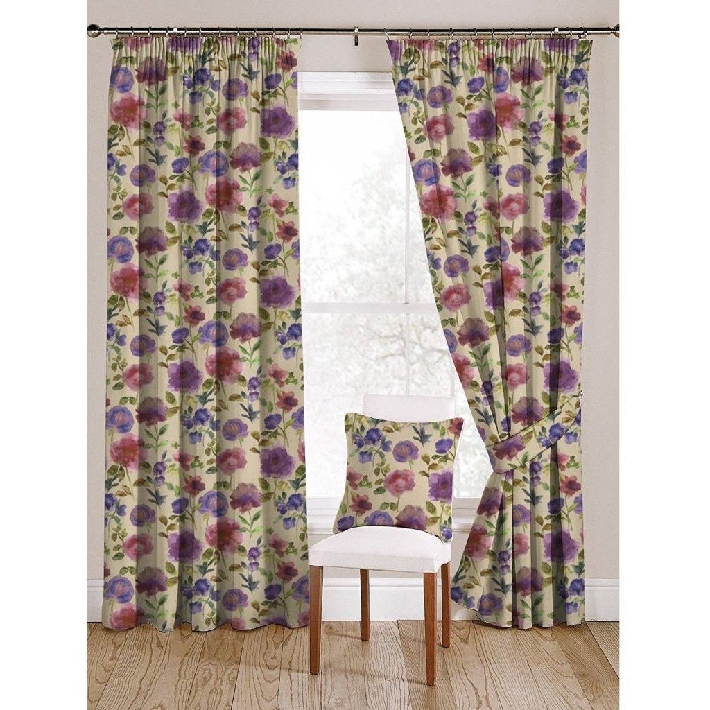 McAlister Textiles Renoir Floral Violet Purple Velvet Curtains Tailored Curtains 116cm(w) x 182cm(d) (46" x 72") 