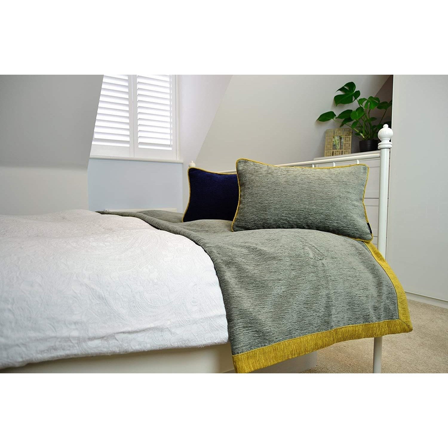 McAlister Textiles Alston Chenille Grey + Yellow Cushion Cushions and Covers 
