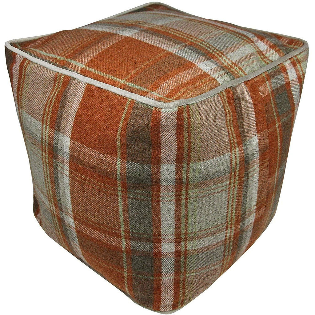 McAlister Textiles Deluxe Tartan Burnt Orange Cube Seat Stool Square Stool 