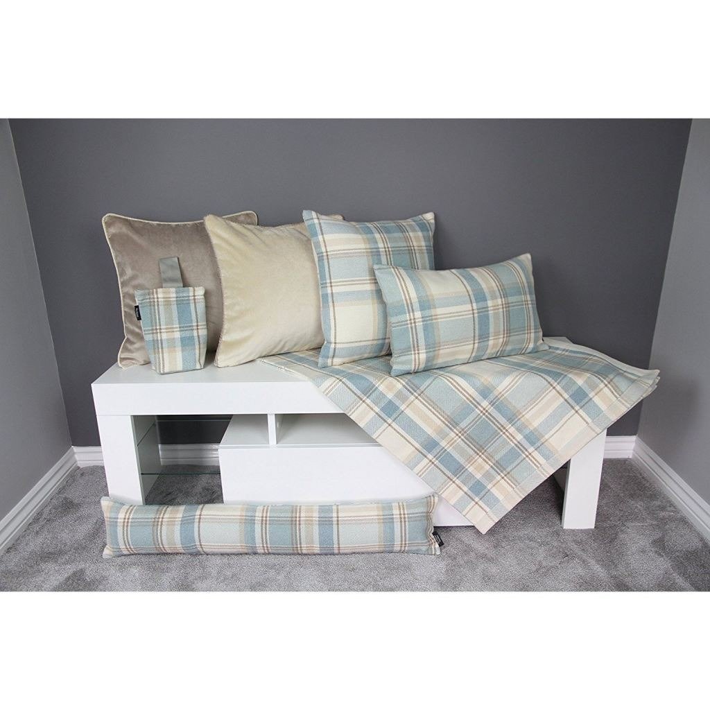 McAlister Textiles Heritage Duck Egg Blue Tartan Cushion Cushions and Covers 