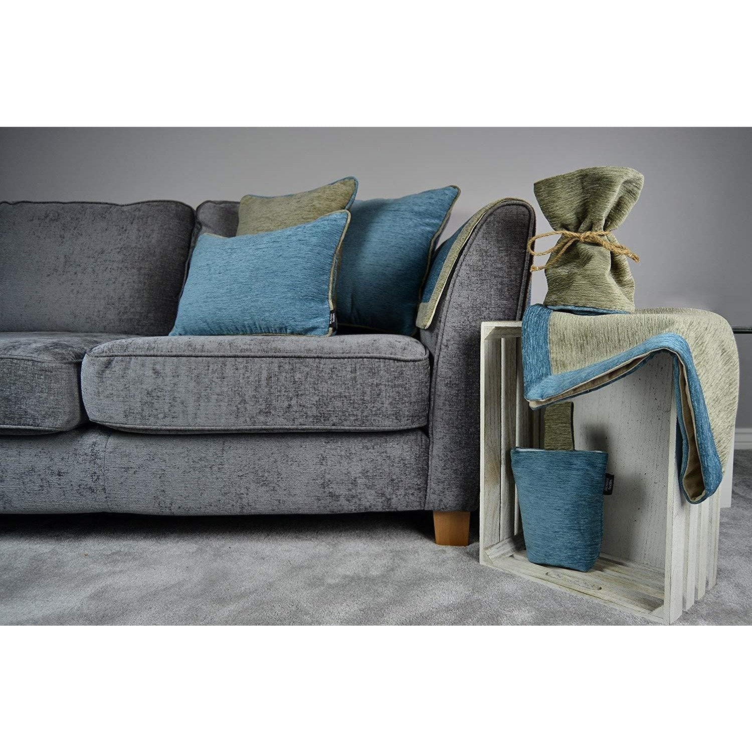 McAlister Textiles Alston Chenille Blue + Beige Cushion Cushions and Covers 