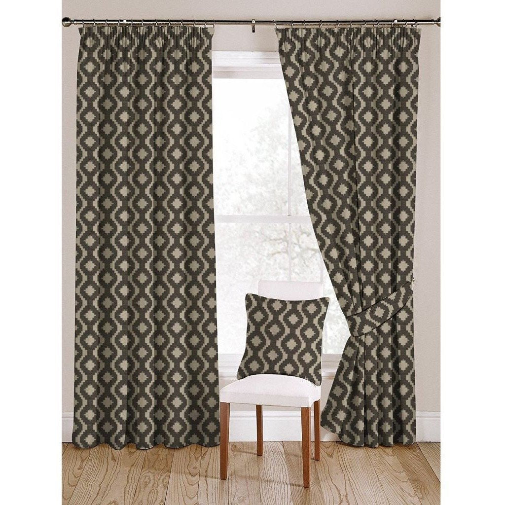 McAlister Textiles Arizona Geometric Charcoal Grey Curtains Tailored Curtains 