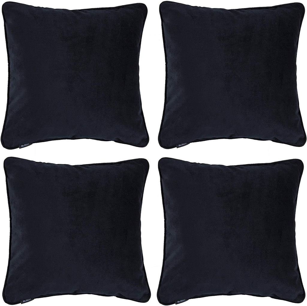 McAlister Textiles Matt Black Velvet 43cm x 43cm Cushion Sets Cushions and Covers Cushion Covers Set of 4 