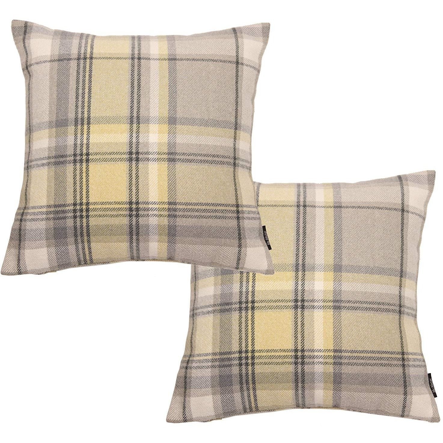 McAlister Textiles Heritage Yellow + Grey Tartan 43cm x 43cm Cushion Sets Cushions and Covers Cushion Covers Set of 2 