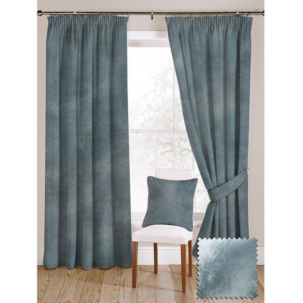 McAlister Textiles Duck Egg Blue Crushed Velvet Curtains Tailored Curtains 116cm(w) x 182cm(d) (46" x 72") 