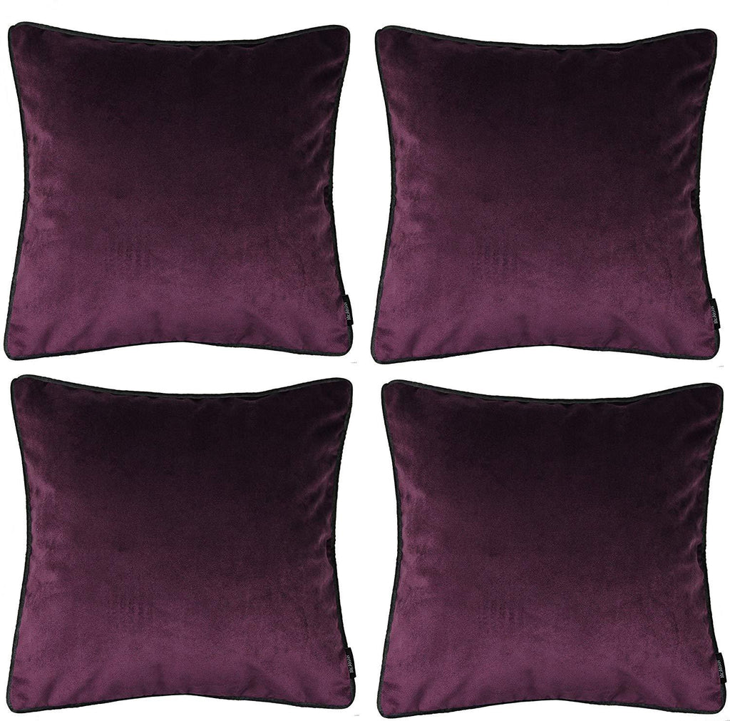 McAlister Textiles Matt Aubergine Purple Velvet 43cm x 43cm Cushion Sets Cushions and Covers Cushion Covers Set of 4 