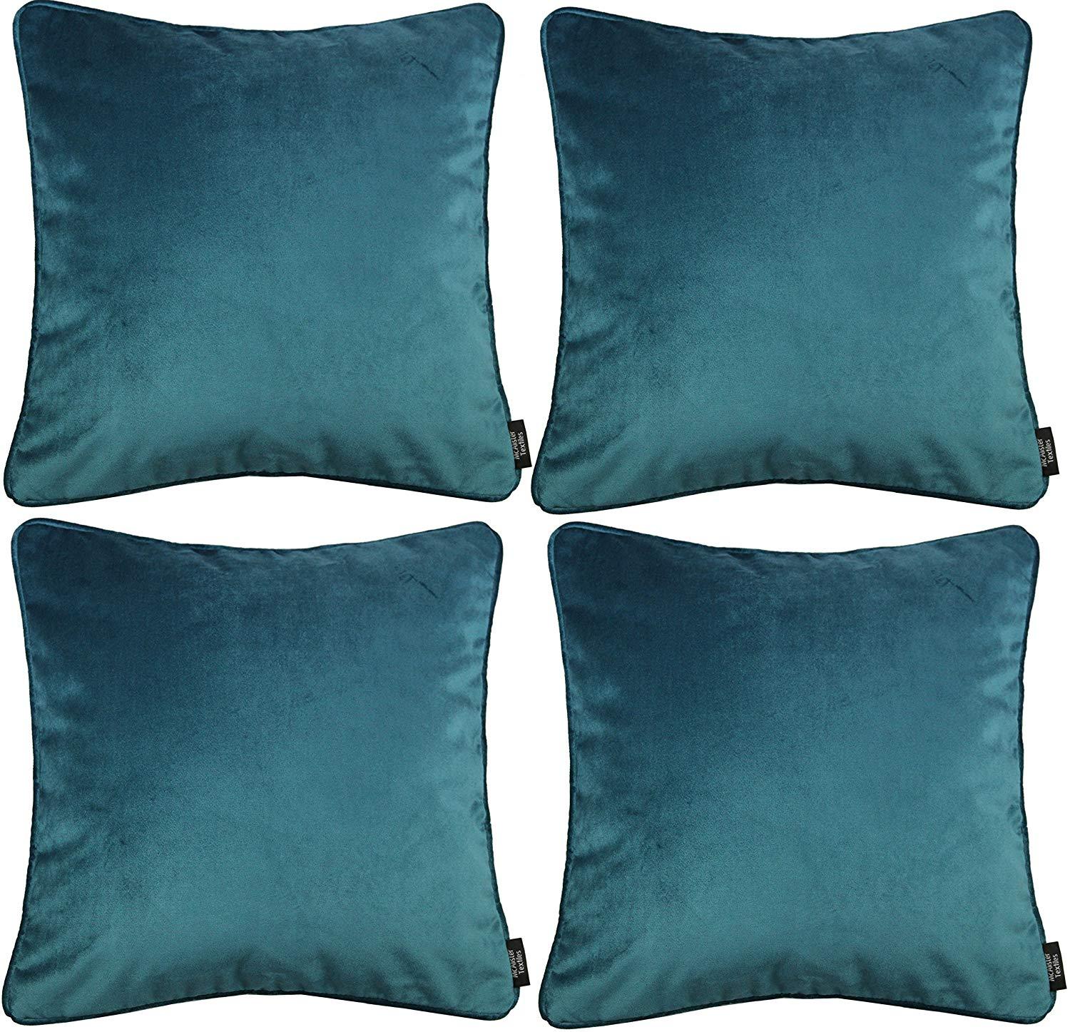 McAlister Textiles Matt Blue Teal Velvet 43cm x 43cm Cushion Sets Cushions and Covers Cushion Covers Set of 4 