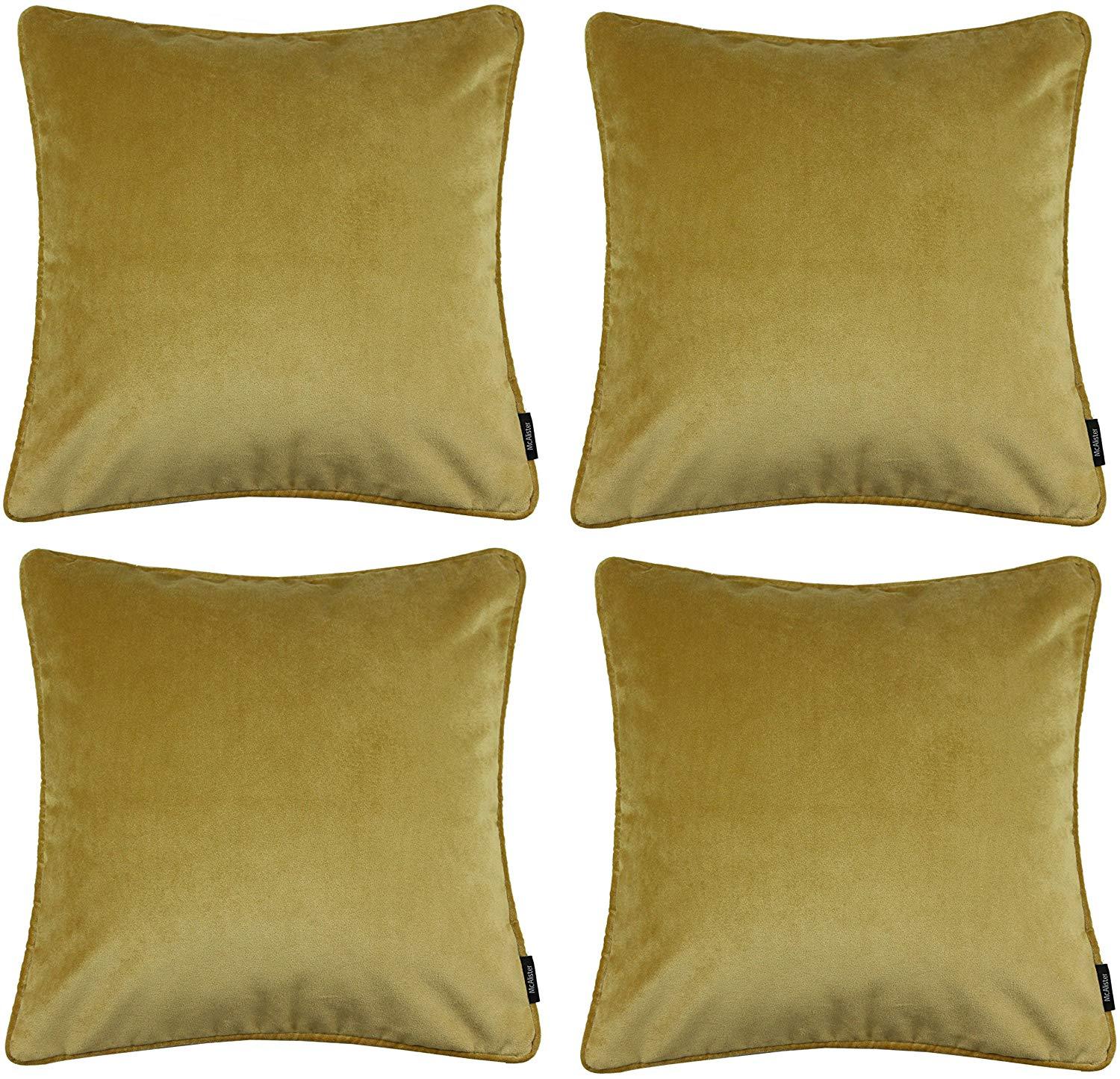 McAlister Textiles Matt Ochre Yellow Velvet 43cm x 43cm Cushion Sets Cushions and Covers Cushion Covers Set of 4 