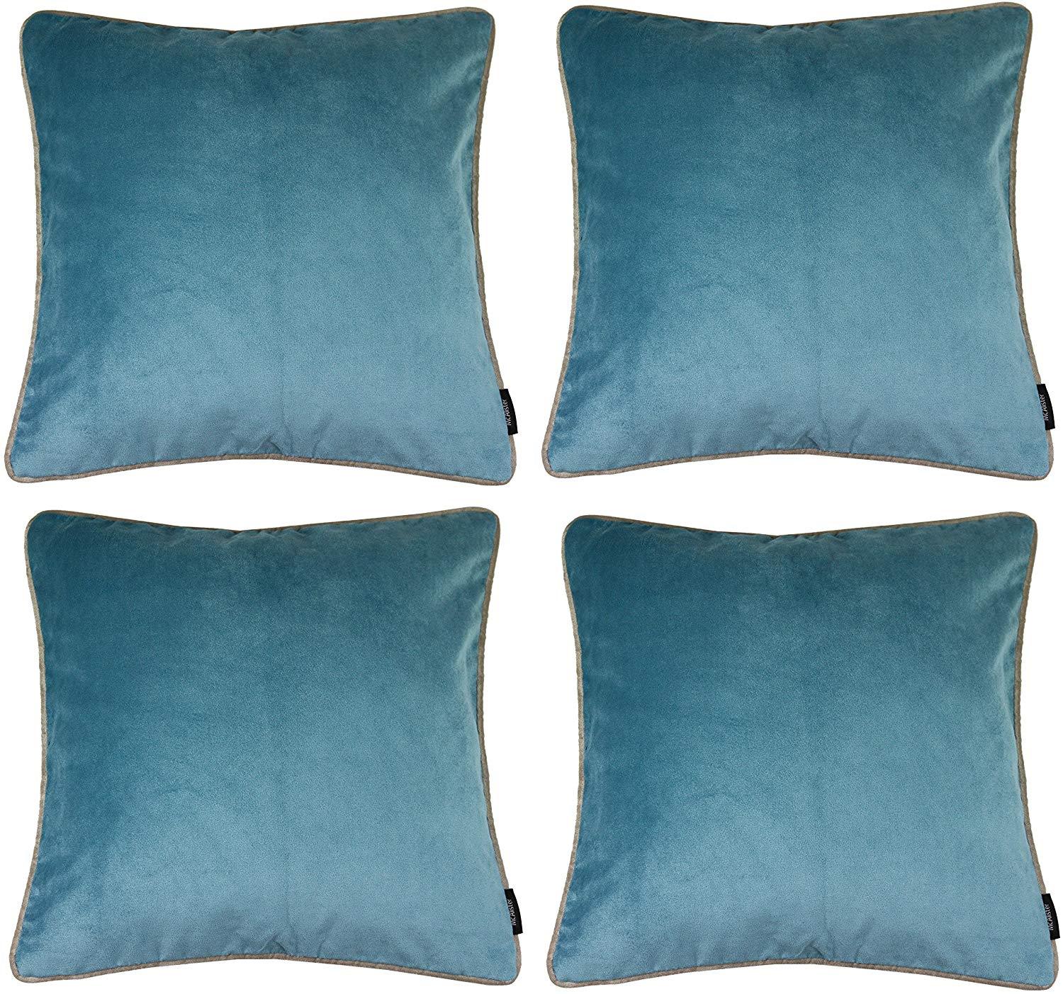 McAlister Textiles Matt Duck Egg Blue Velvet 43cm x 43cm Cushion Sets Cushions and Covers Cushion Covers Set of 4