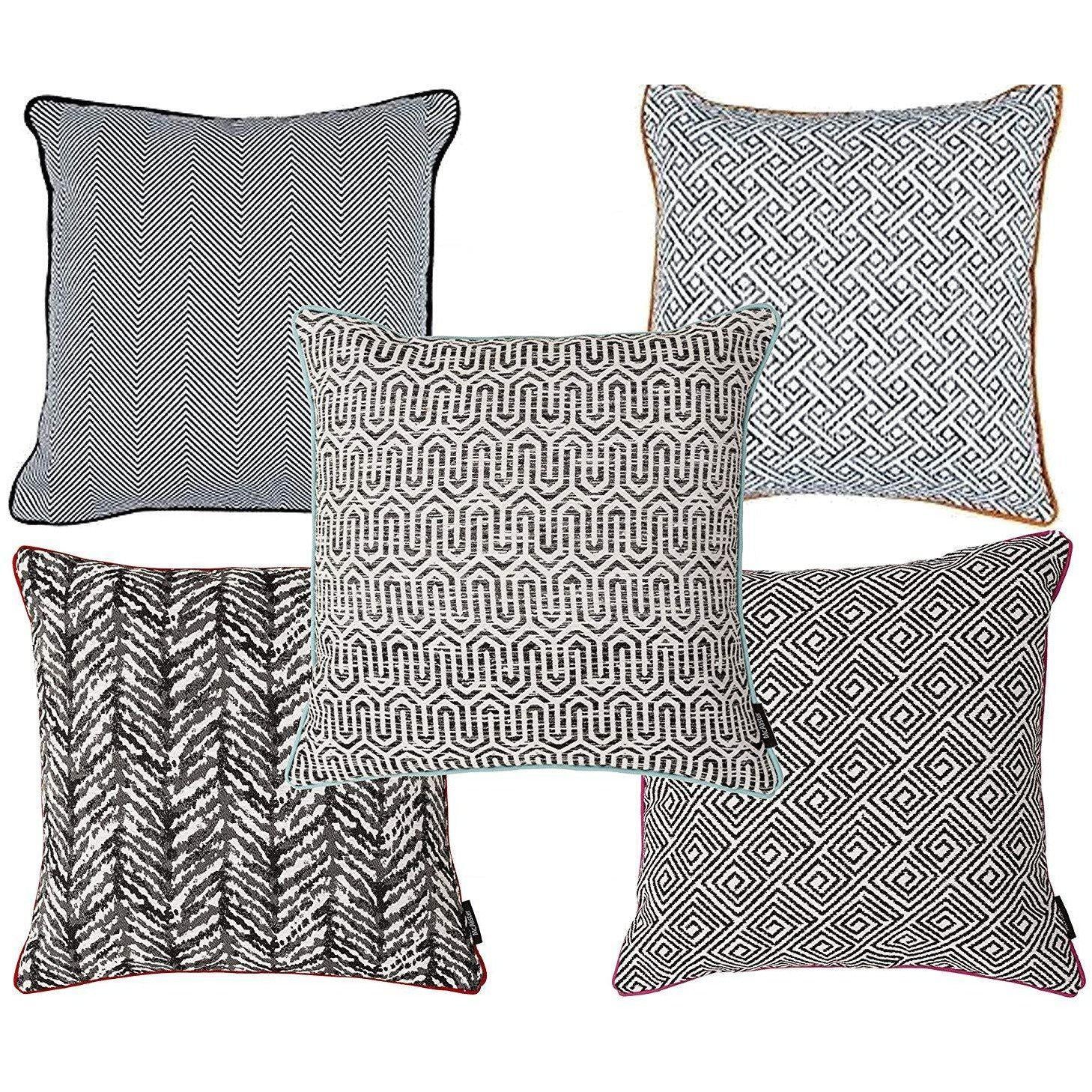 McAlister Textiles Aztec Geometric Black + White 43cm x 43cm Cushion Sets Cushions and Covers Set of 5 Cushion Covers 