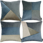Load image into Gallery viewer, McAlister Textiles Patchwork Velvet Gold, Blue + Grey Cushion Set Cushions and Covers Cushion Covers 
