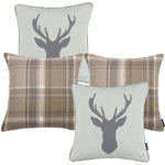 Load image into Gallery viewer, McAlister Textiles Stag Beige Grey Tartan 43cm x 43cm Cushion Set Cushions and Covers Cushion Covers 
