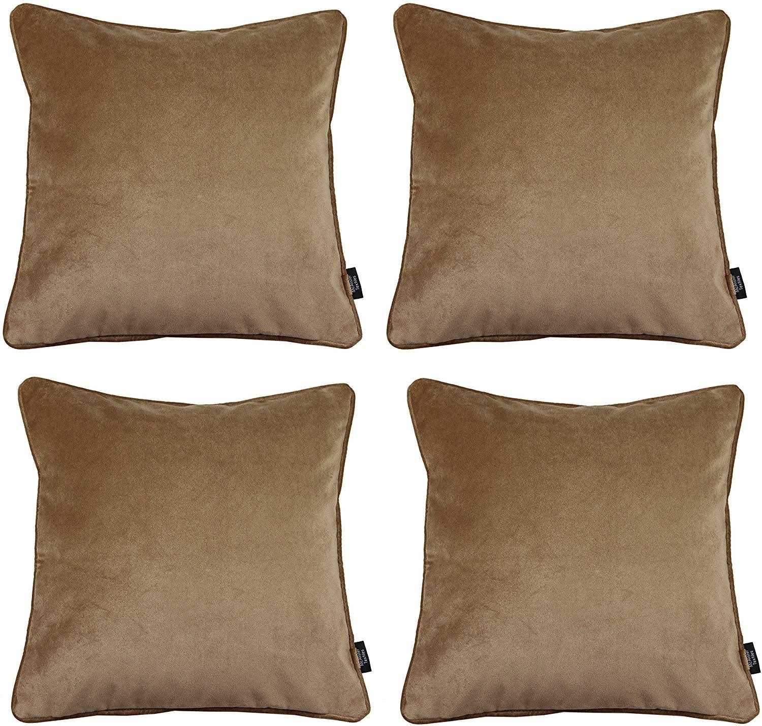 McAlister Textiles Matt Caramel Gold Velvet 43cm x 43cm Cushion Sets Cushions and Covers Cushion Covers Set of 4 