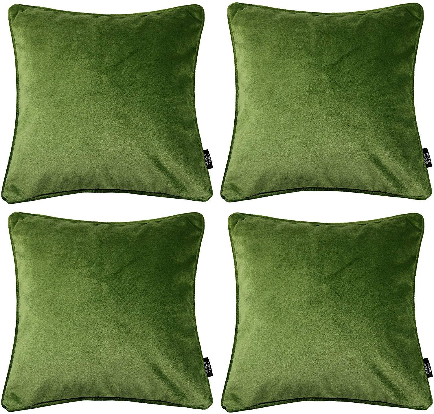 McAlister Textiles Matt Fern Green Velvet 43cm x 43cm Cushion Sets Cushions and Covers Cushion Covers Set of 4 