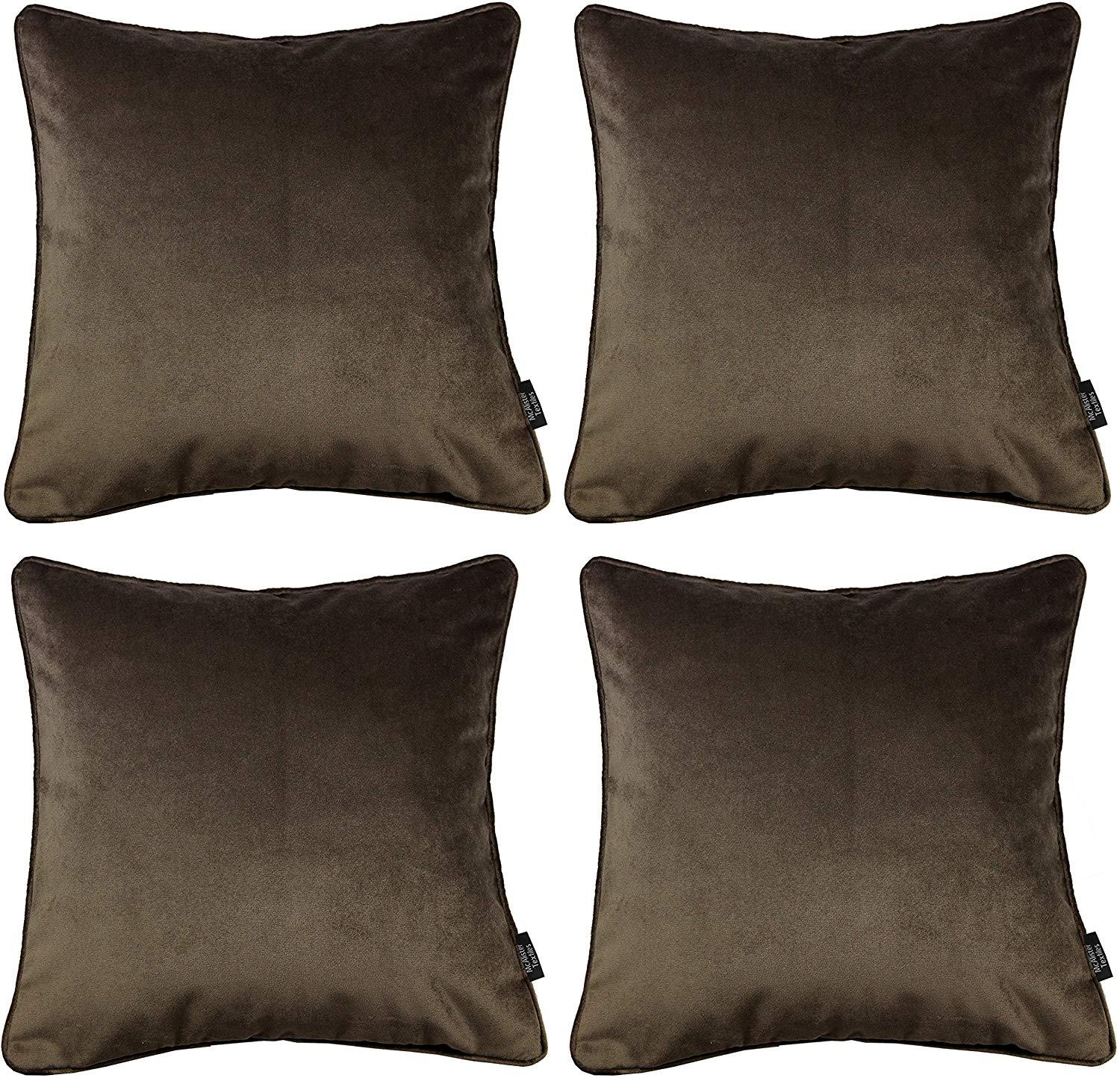 McAlister Textiles Matt Mocha Brown Velvet 43cm x 43cm Cushion Sets Cushions and Covers Cushion Covers Set of 4 