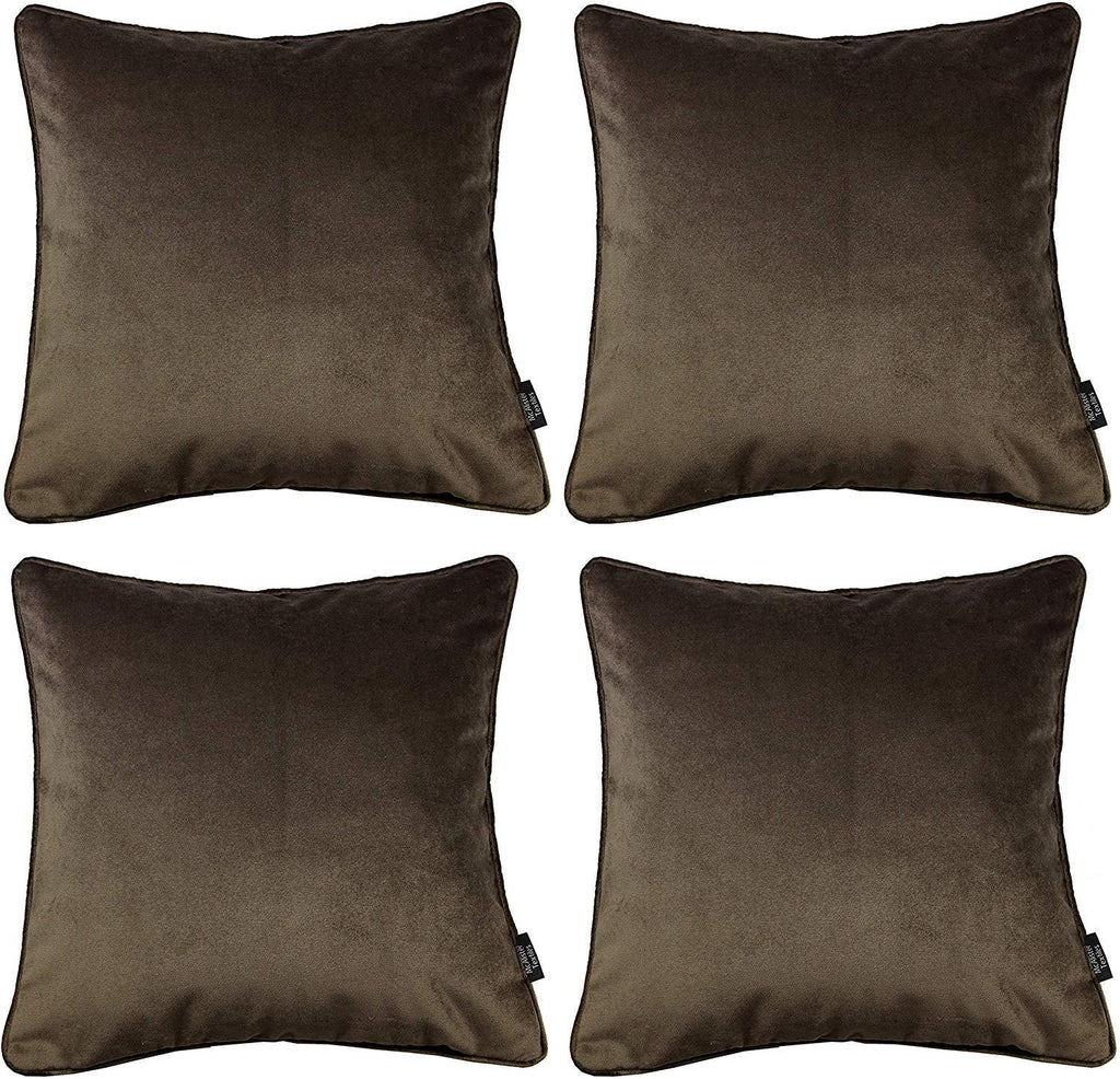 McAlister Textiles Matt Mocha Brown Velvet 43cm x 43cm Cushion Sets Cushions and Covers Cushion Covers Set of 4 