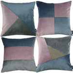 Load image into Gallery viewer, McAlister Textiles Patchwork Velvet Purple, Blue + Grey Cushion Set Cushions and Covers Cushion Covers 
