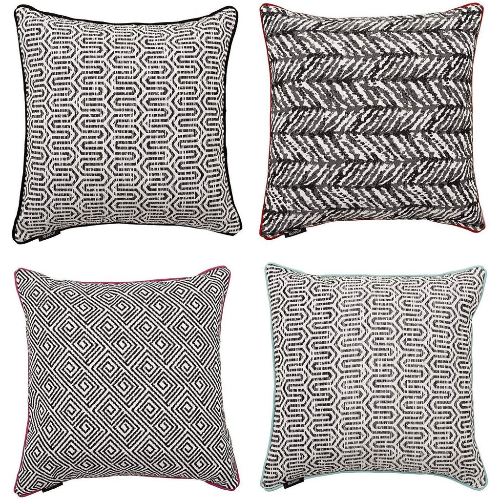 McAlister Textiles Aztec Geometric Black + White 43cm x 43cm Cushion Sets Cushions and Covers Set of 4 Cushion Covers 