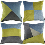 Load image into Gallery viewer, McAlister Textiles Patchwork Velvet Green, Blue + Grey Cushion Set Cushions and Covers Cushion Covers 
