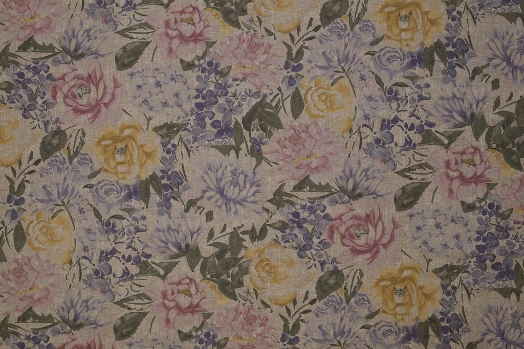 Blooma Purple, Pink and Ochre Floral Fabric