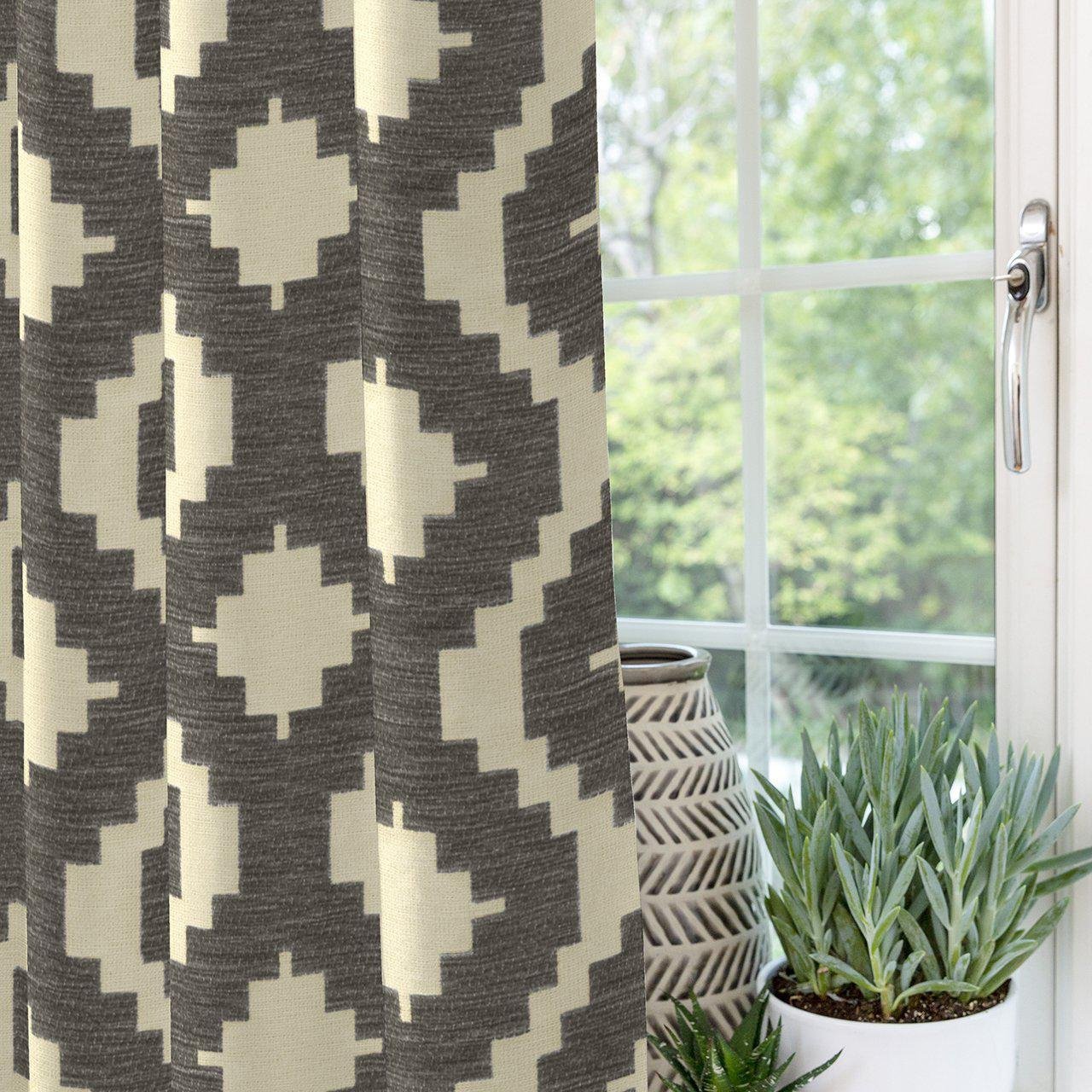 McAlister Textiles Arizona Geometric Charcoal Grey Curtains Tailored Curtains 116cm(w) x 182cm(d) (46" x 72") 
