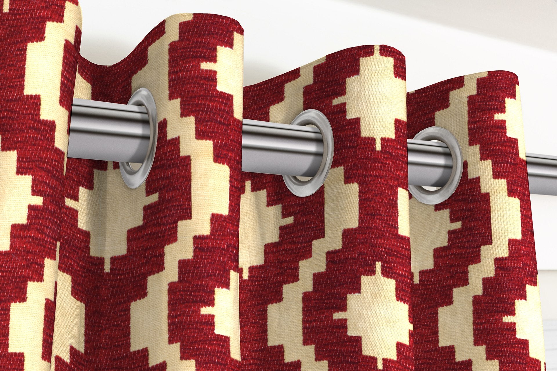 McAlister Textiles Arizona Geometric Red Curtains Tailored Curtains 