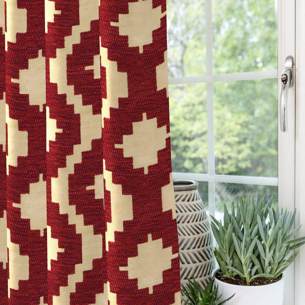 McAlister Textiles Arizona Geometric Red Curtains Tailored Curtains 116cm(w) x 182cm(d) (46" x 72") 