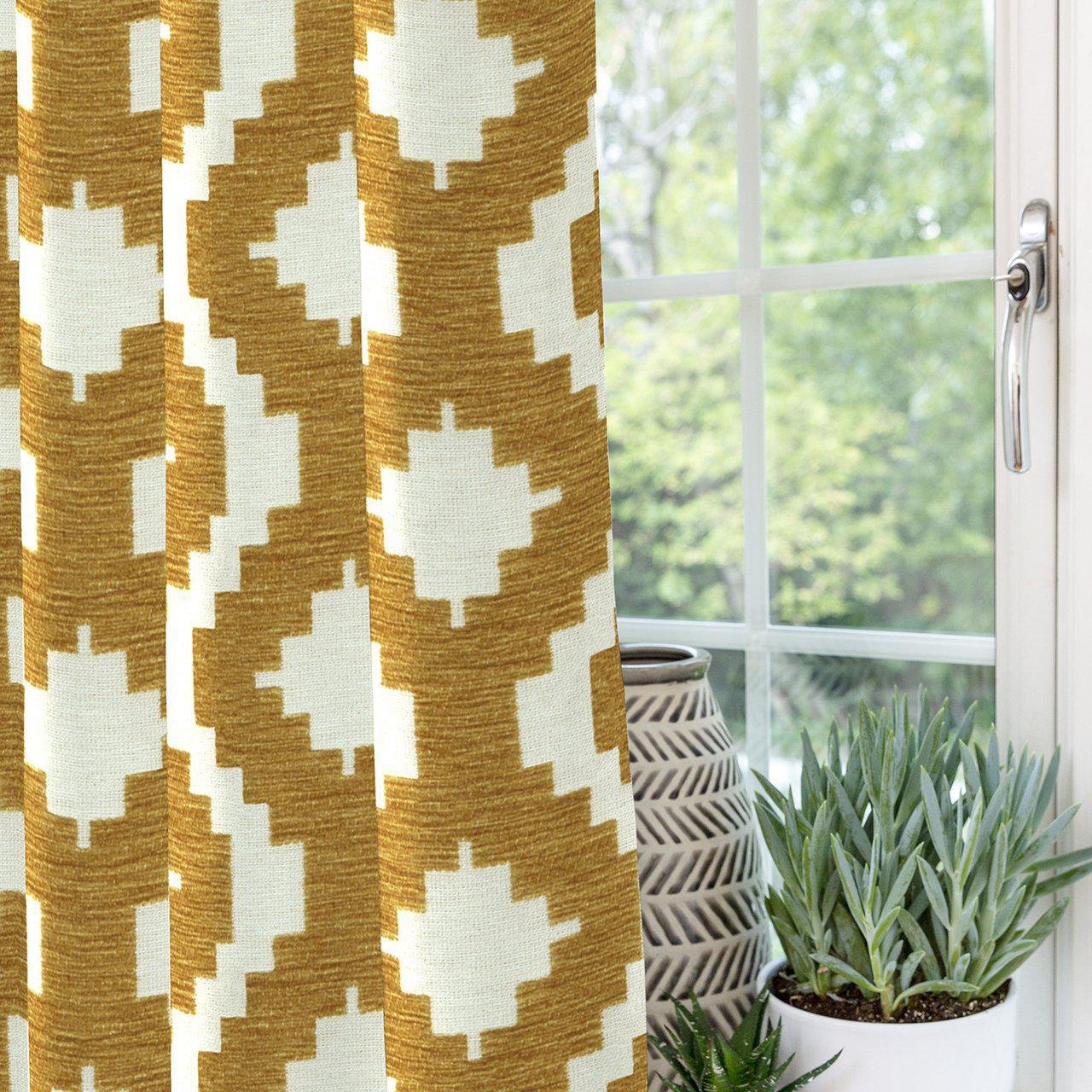 McAlister Textiles Arizona Geometric Yellow Curtains Tailored Curtains 116cm(w) x 182cm(d) (46" x 72") 