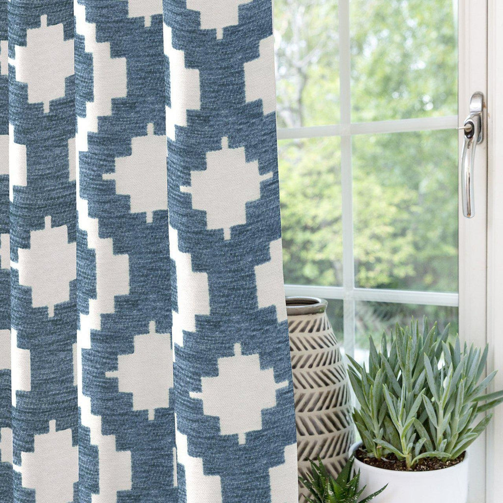 McAlister Textiles Arizona Geometric Wedgewood Blue Curtains Tailored Curtains 116cm(w) x 182cm(d) (46" x 72") 