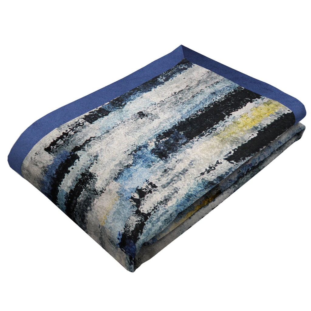 McAlister Textiles Aura Navy Blue Printed Velvet Throws & Runners Throws and Runners Bed Runner (50cm x 240cm) 