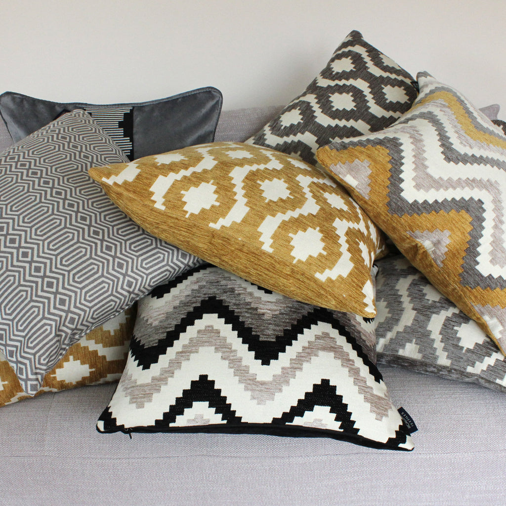 McAlister Textiles Navajo Black + Grey Striped Cushion Cushions and Covers 