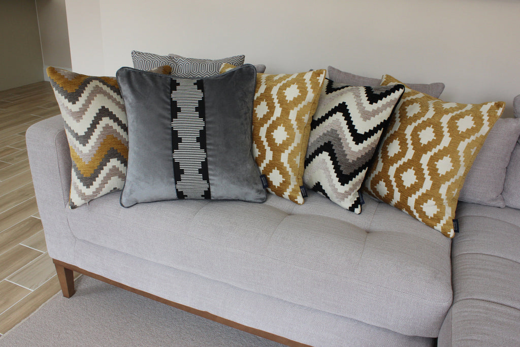 McAlister Textiles Maya Striped Charcoal Grey Velvet Cushion Cushions and Covers 
