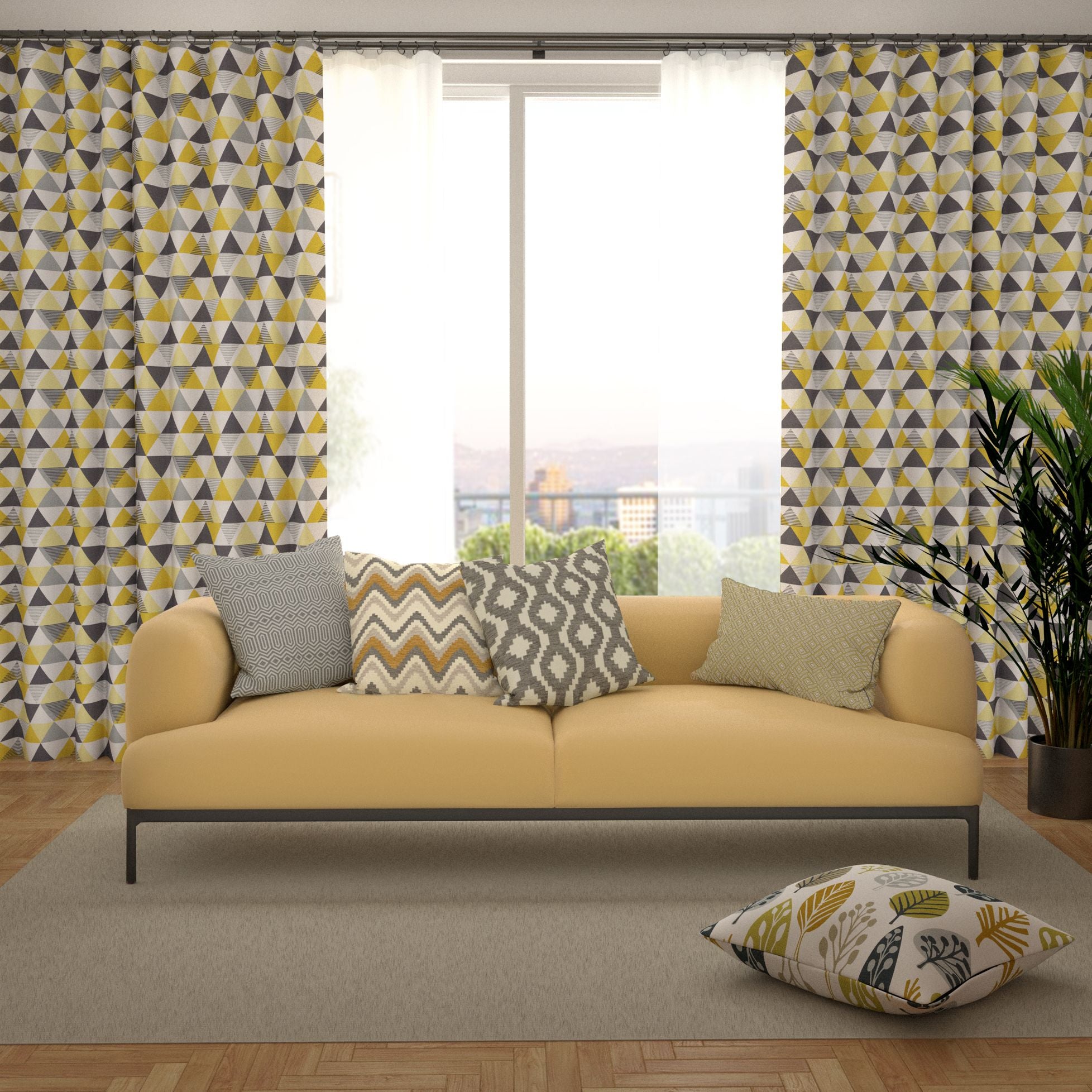 Vita Ochre Yellow and Grey FR Curtains