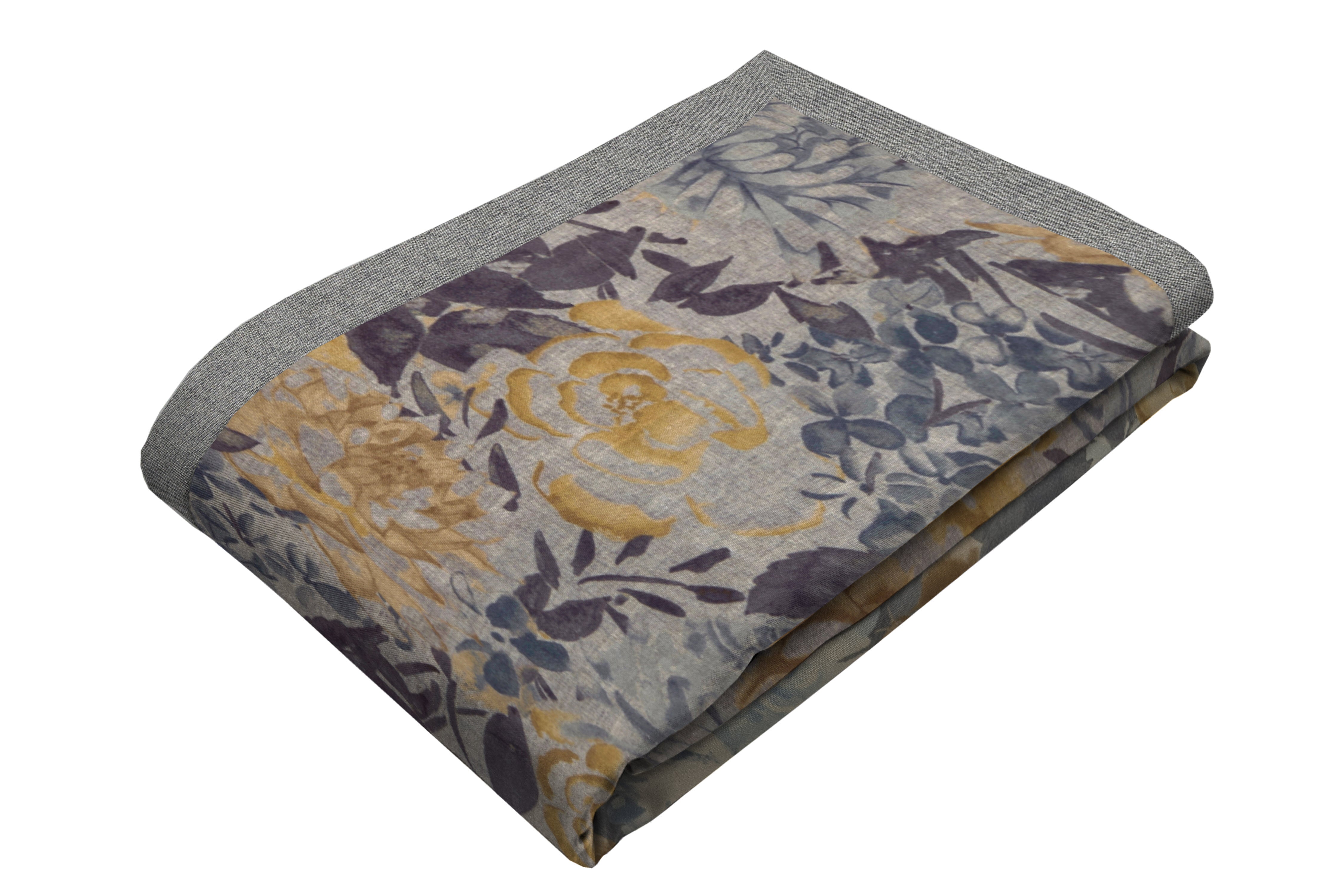 McAlister Textiles Blooma Blue, Grey and Ochre Floral Throw Blanket & Runners Regular (130cm x 200cm)