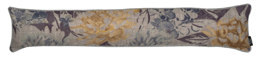McAlister Textiles Blooma Blue Grey and Ochre Floral Draught Excluder Draught Excluders 18cm x 80cm 