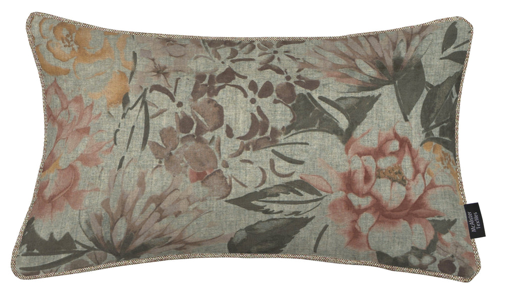 McAlister Textiles Blooma Green, Pink and Ochre Floral Pillow Pillow Cover Only 50cm x 30cm