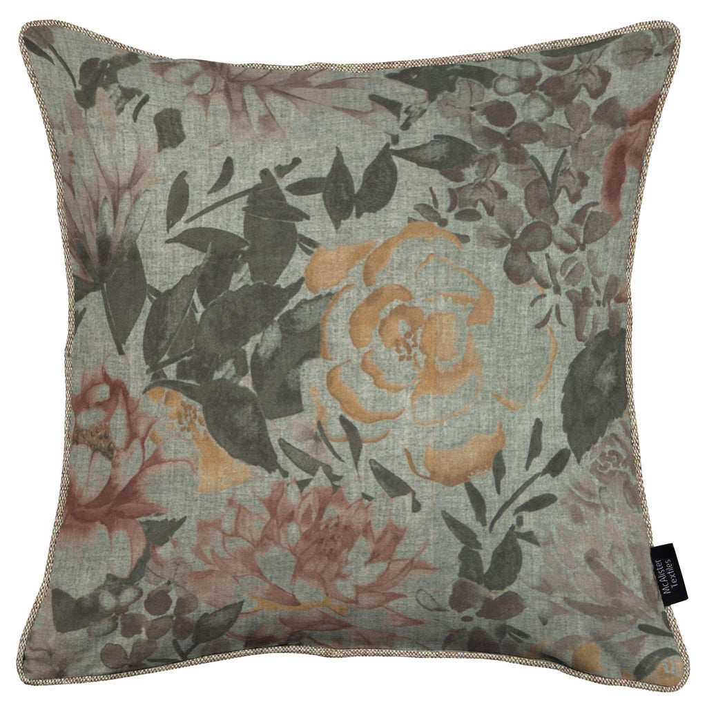 McAlister Textiles Blooma Green, Pink and Ochre Floral Cushion Cushions and Covers Cover Only 49cm x 49cm