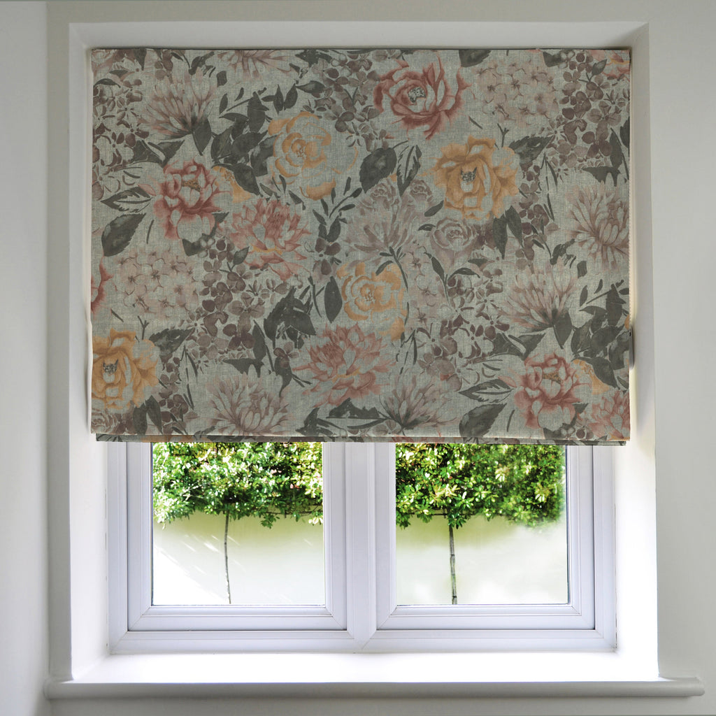 McAlister Textiles Blooma Green, Pink and Ochre Roman Blinds Standard Lining 130cm x 200cm