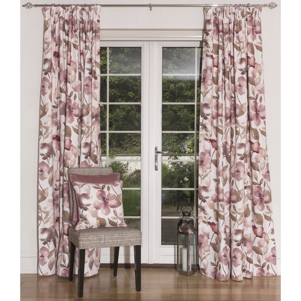 McAlister Textiles Blush Pink Floral Velvet Curtains Tailored Curtains Pencil Pleat Standard Lining 116cm(w) x 182cm(d) (46" x 72")